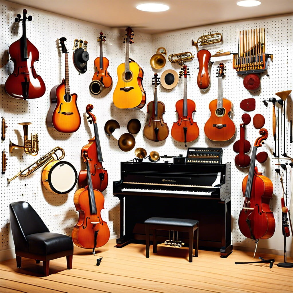 music room instrument pegboard