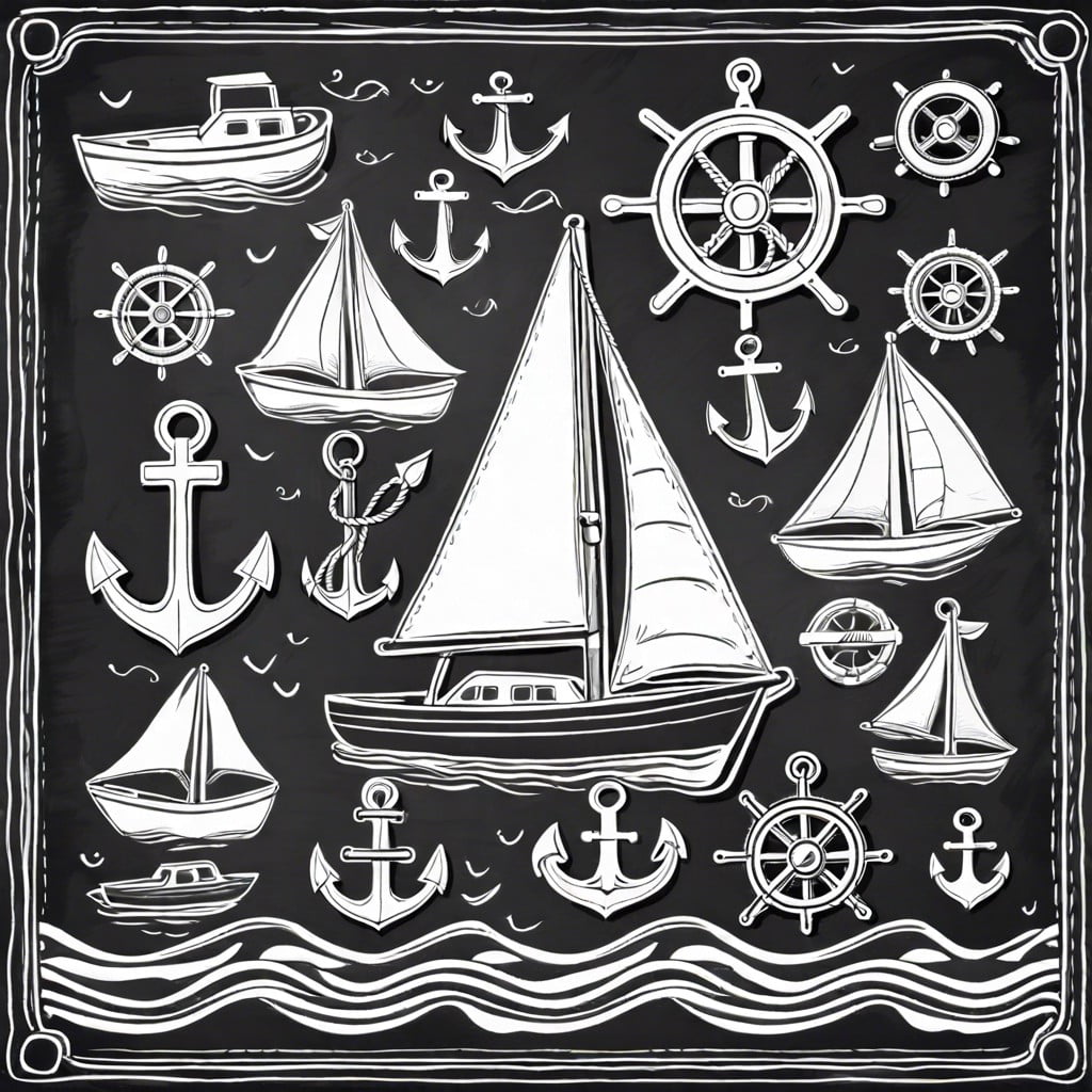 nautical themed chalkboard with anchor and sailboat drawings