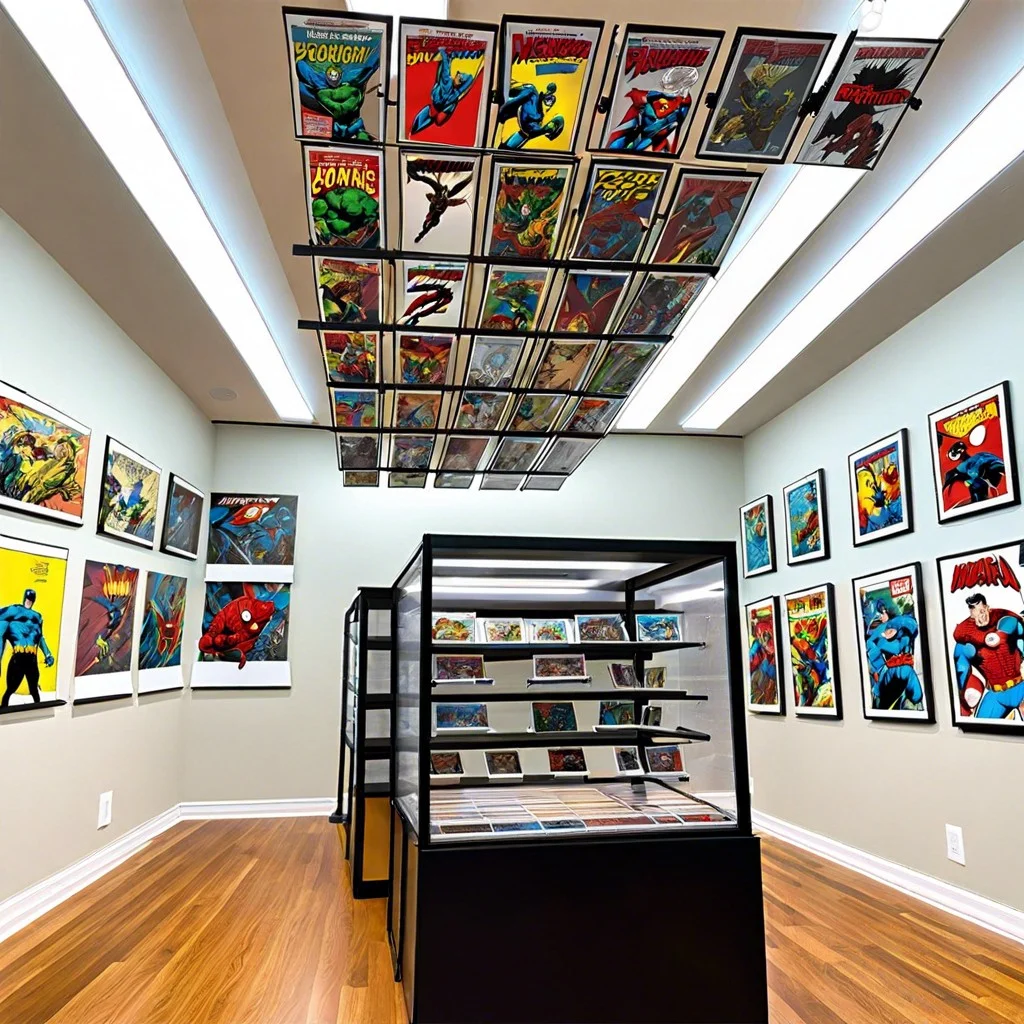 overhead hanging comic displays