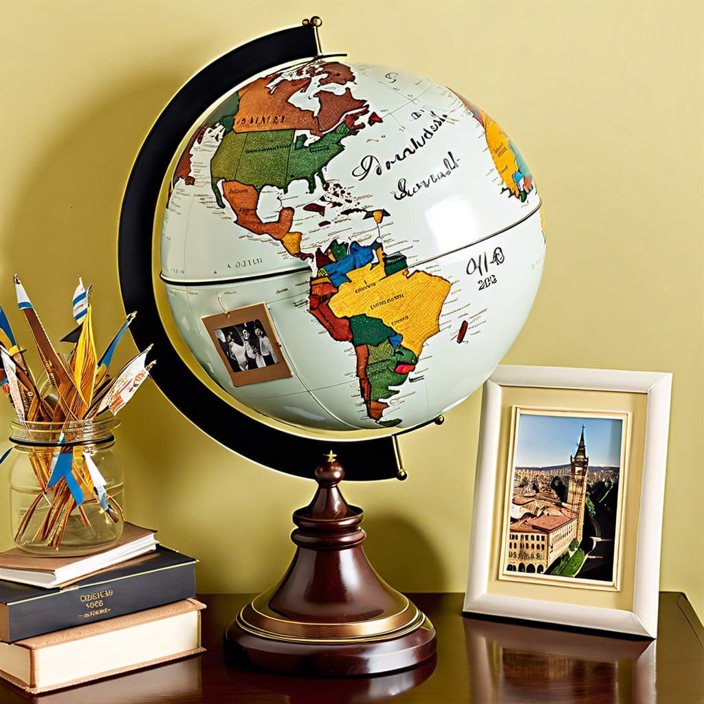 photo display on a globe for studying abroad graduates