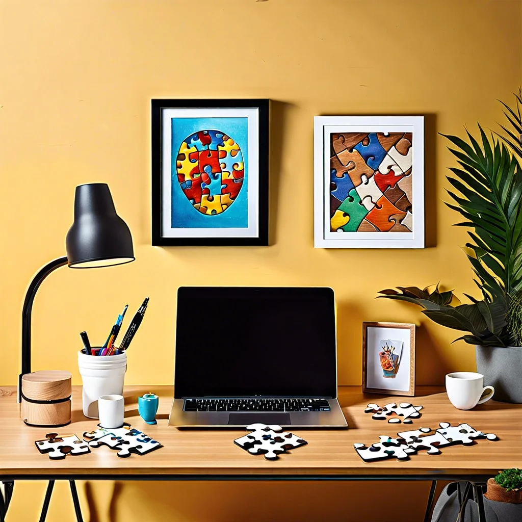 quirky office decor using finished puzzles