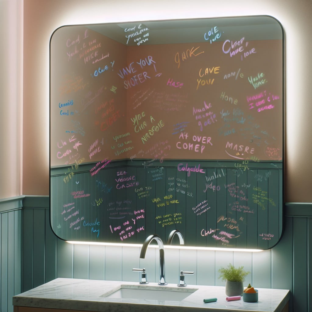 reminder notes on bathroom mirror