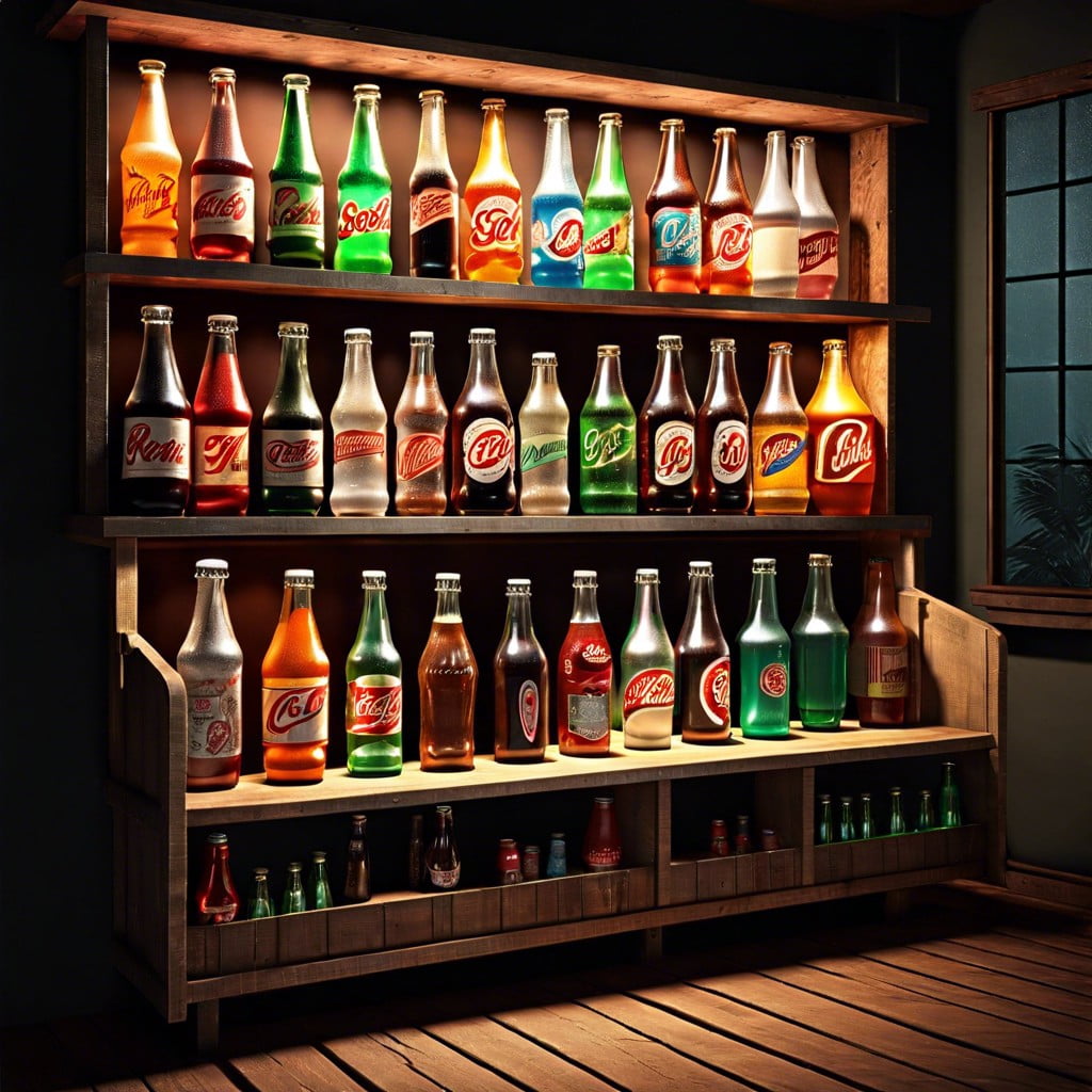 retro soda pop bottles display
