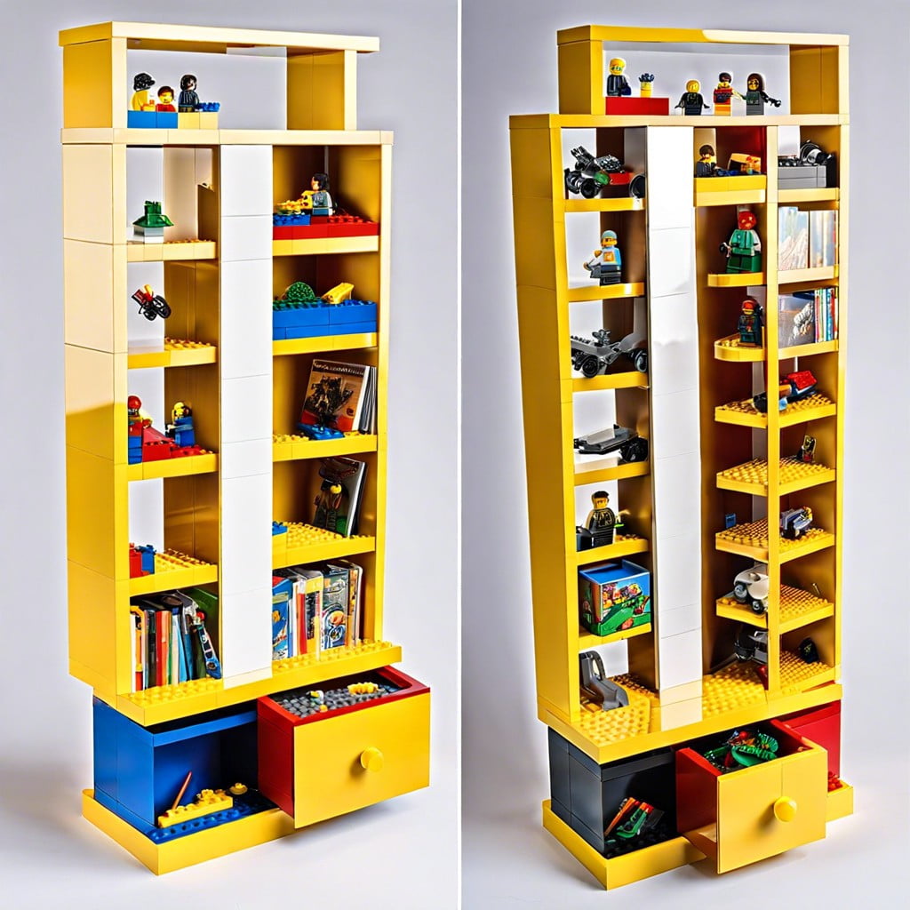 revolving lego bookcase with compartments