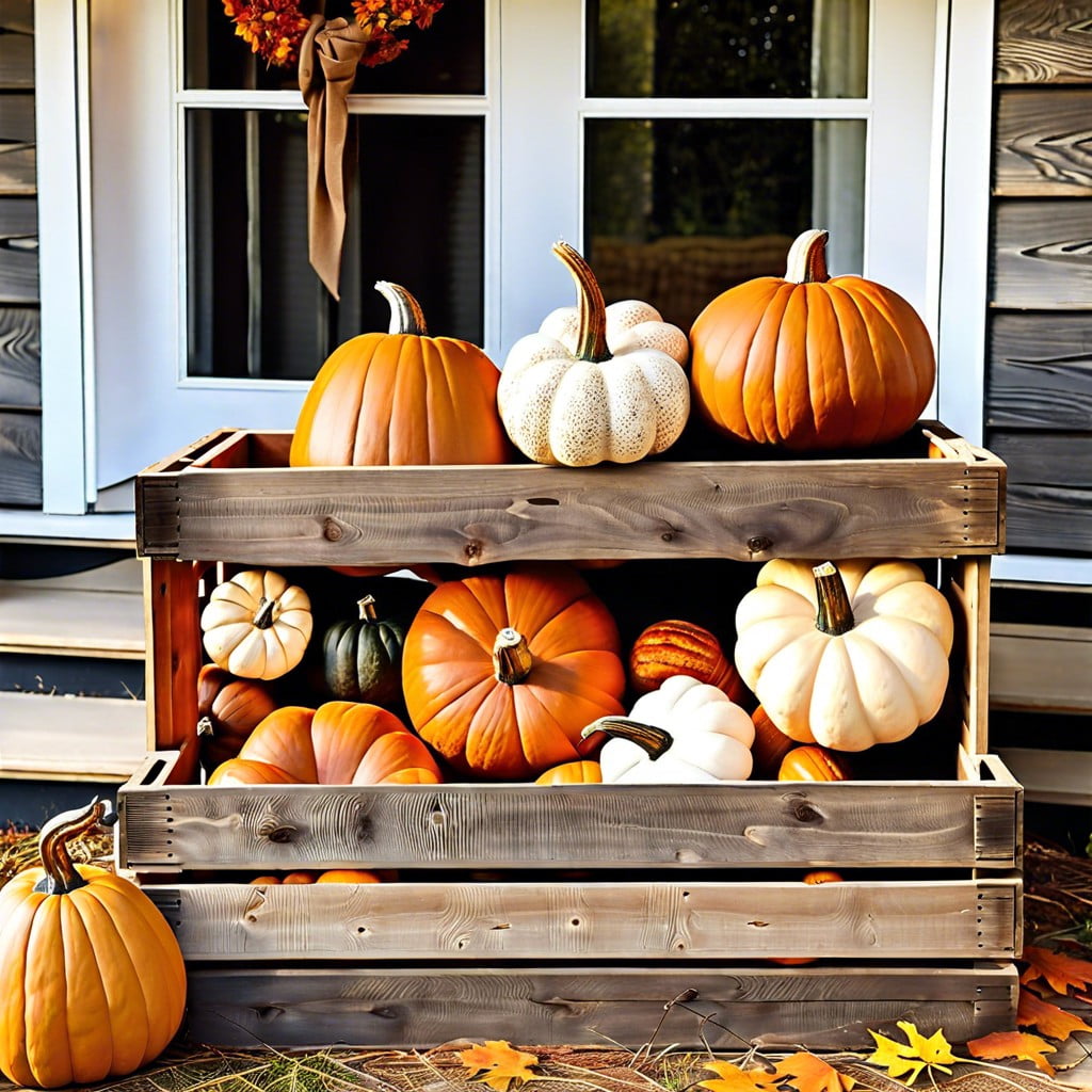 rustic wood crate pumpkin display