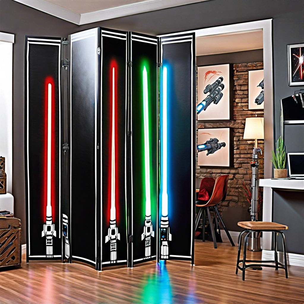 sci fi themed room divider with saber holders
