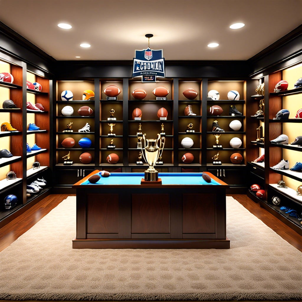 sports themed trophy room