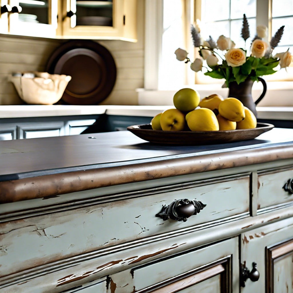two tone chalk paint countertop with distressing