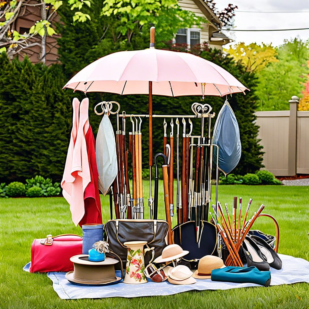 use an umbrella stand for accessories and canes