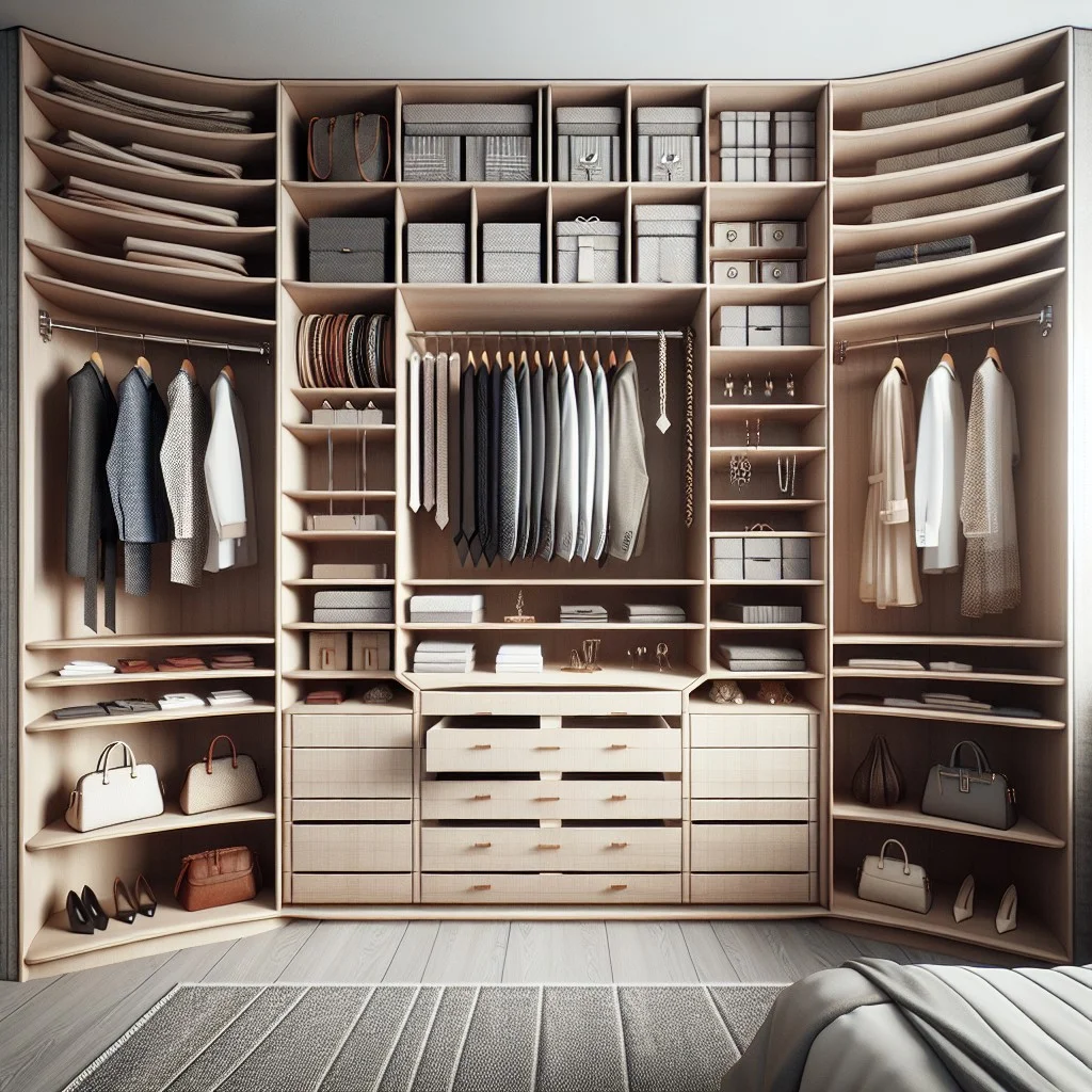 utilizing slanted wall for accessory storage ideas