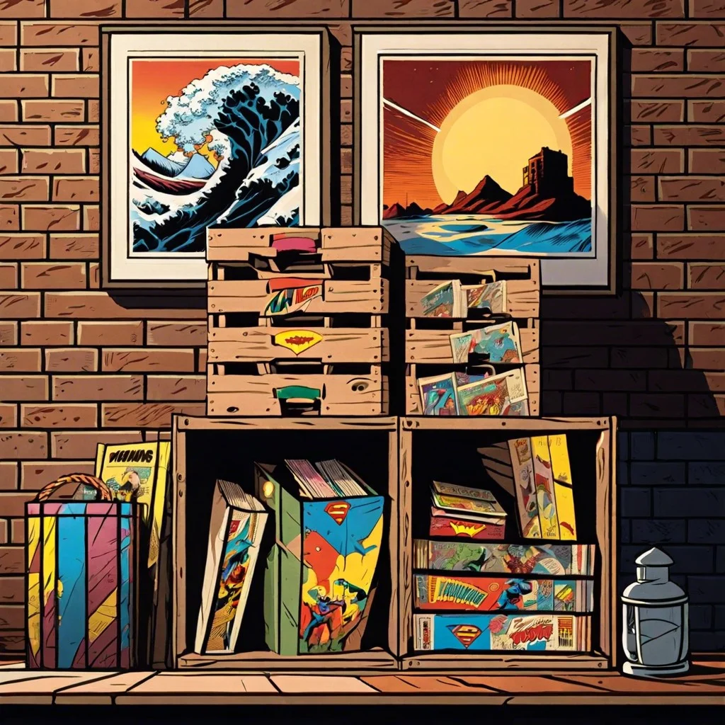 vintage crate comic display