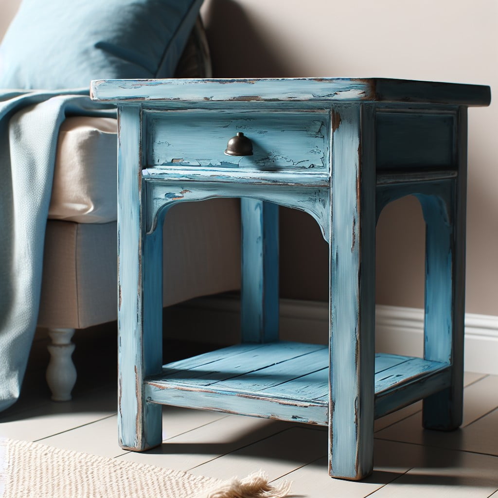 weathered azure blue chalk paint side table
