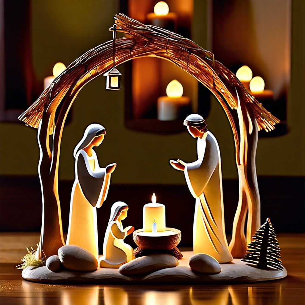 willow tree nativity candle display