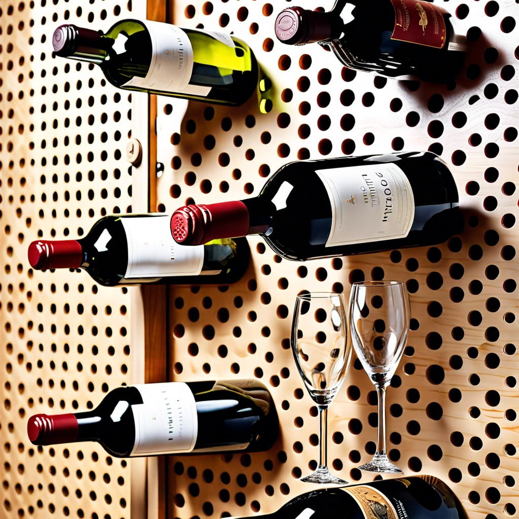 wine bottle and glasses pegboard rack