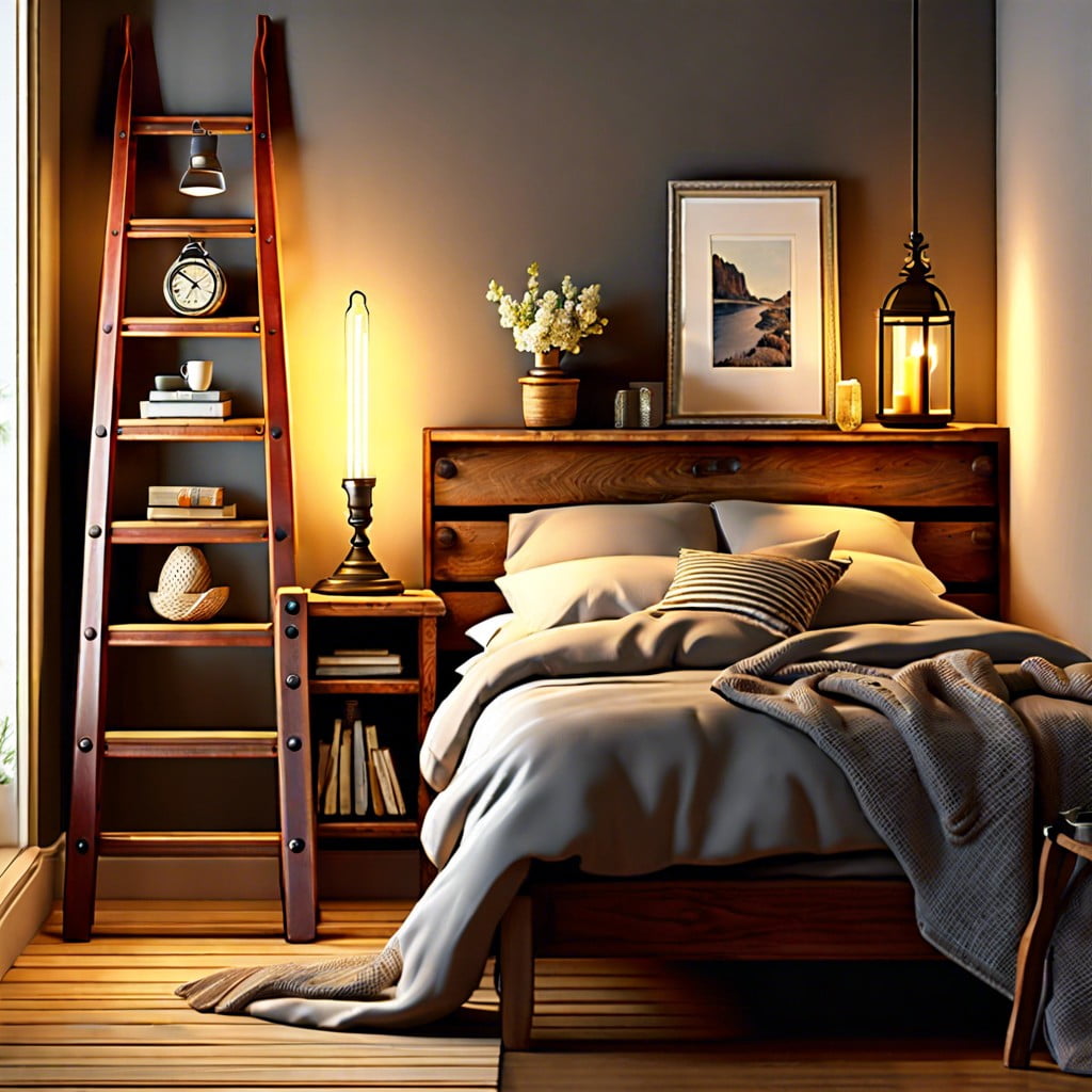 add a vintage ladder as a nightstand