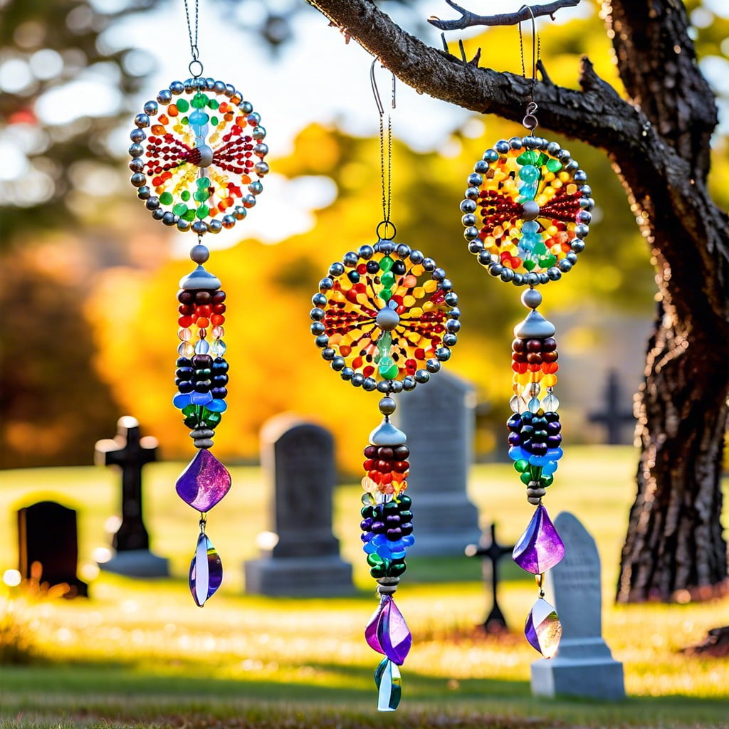 beaded wind spinners reflecting light and memories