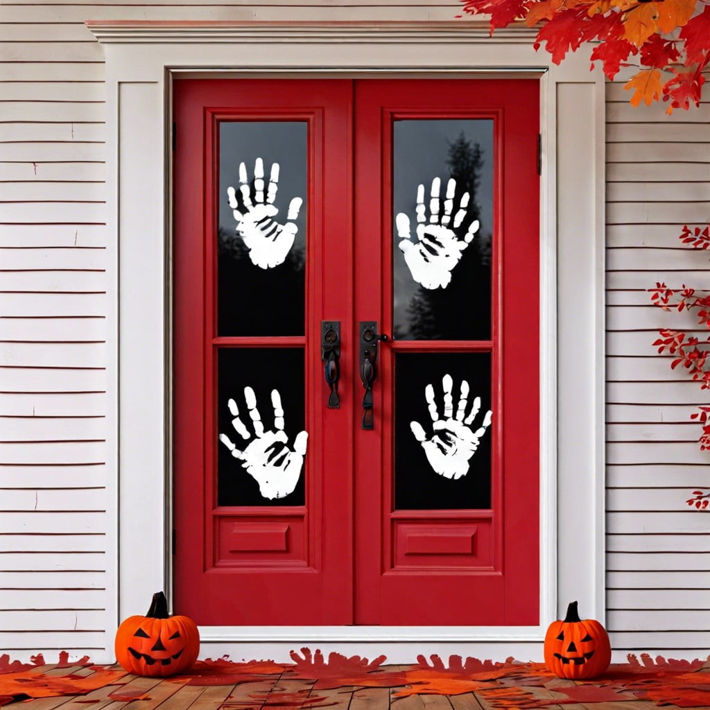 bloody handprints use washable red paint for handprints on doors and windows
