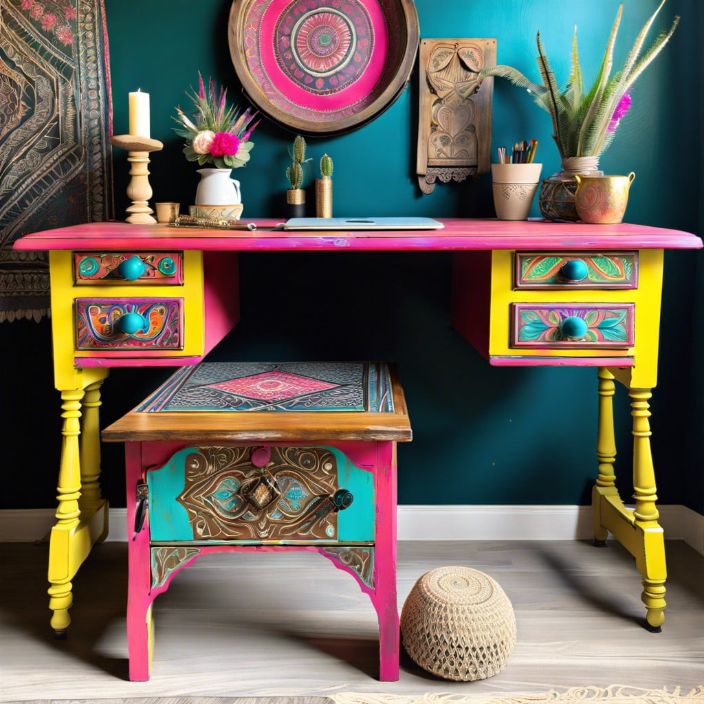 bohemian chic desk transformation with chalk paint