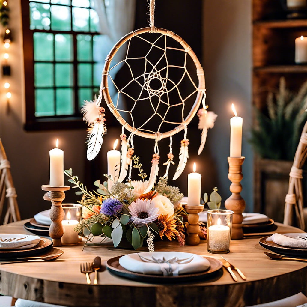 boho chic dreamcatchers and wildflowers tablescapes
