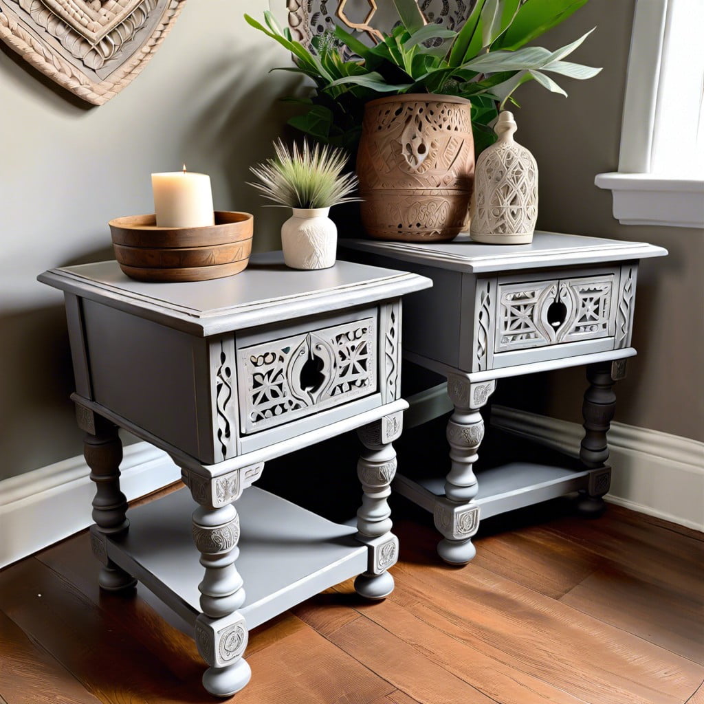 boho chic grey chalk painted side tables