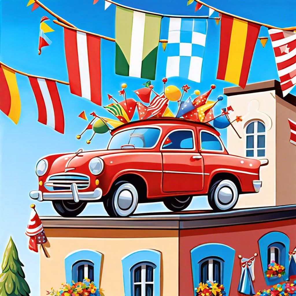 car rooftop decorations e.g. flags or figurines
