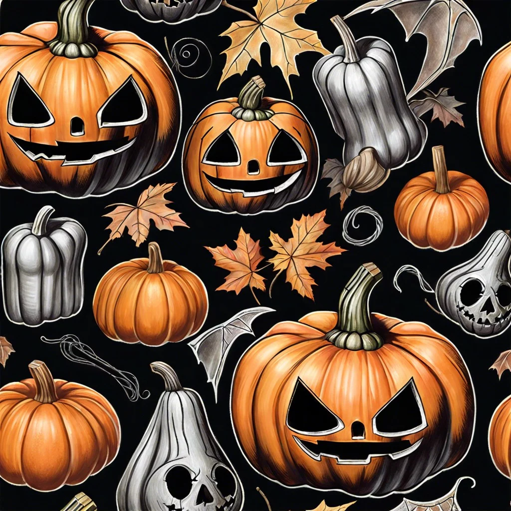 chalk drawn spooky scenes on pumpkins