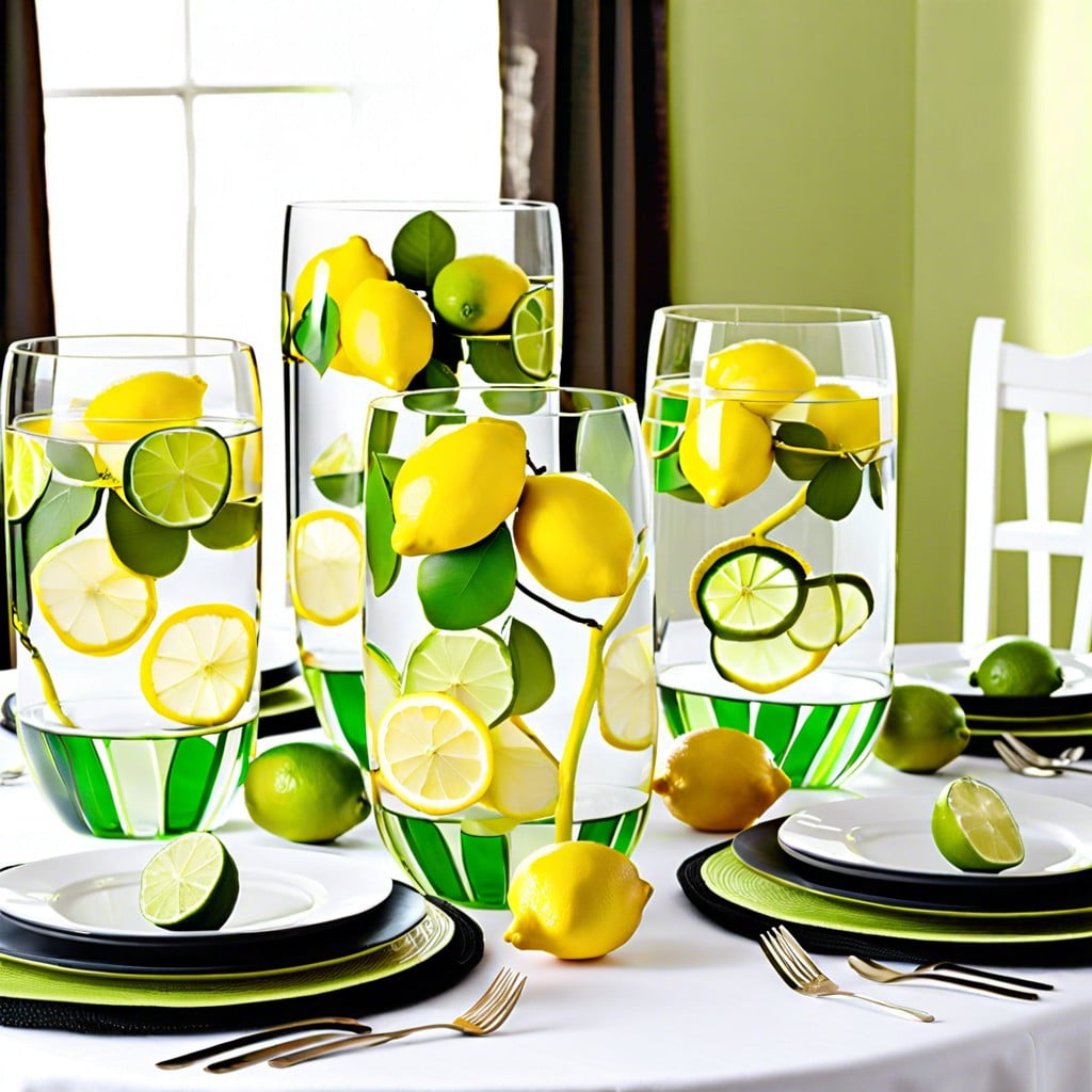 citrus slices clear vases with lemons and limes for color