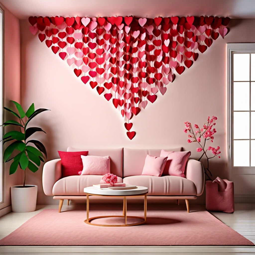 construct a wall of paper heart chains