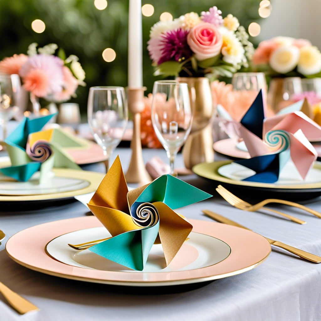 craft paper pinwheel place settings for a playful touch