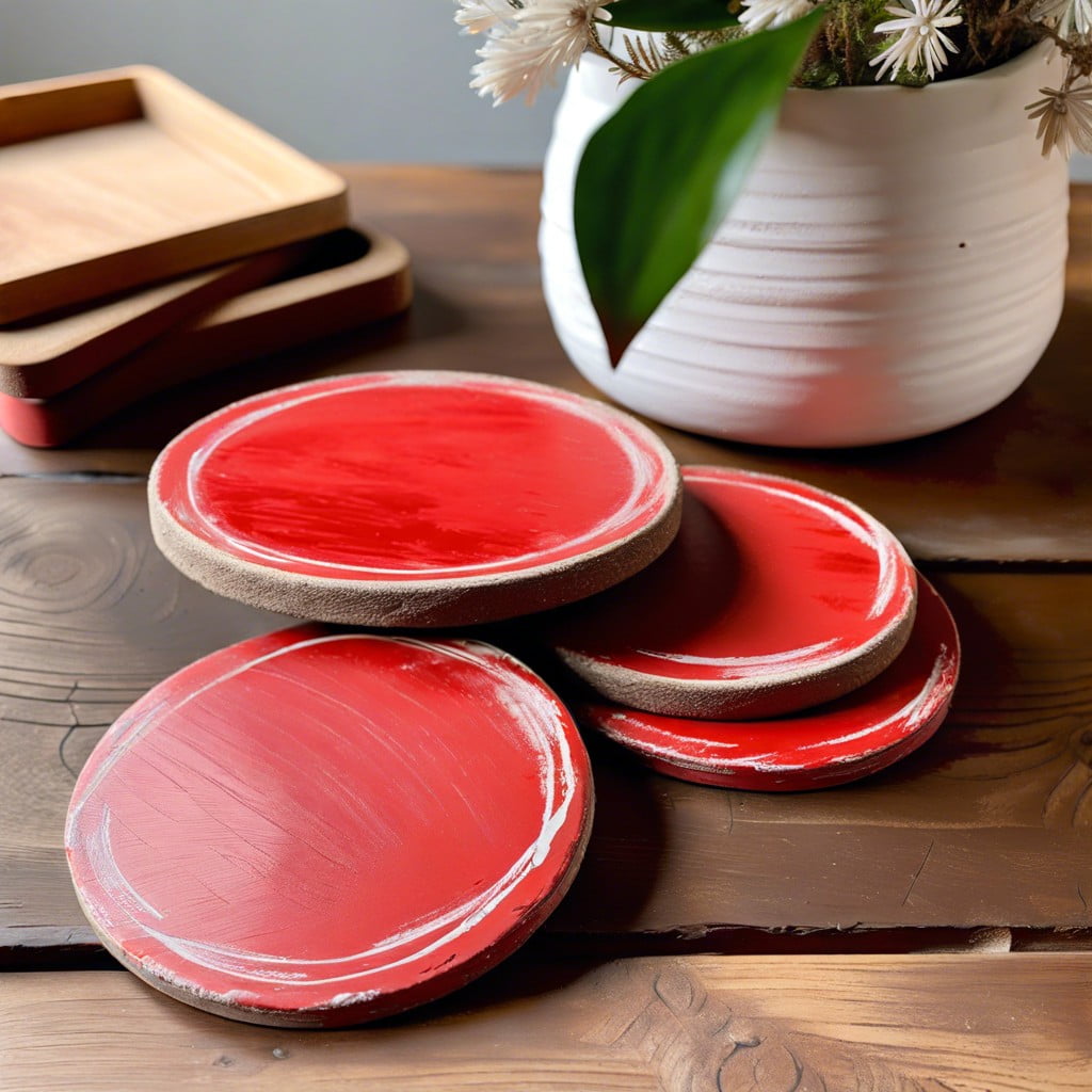 create custom red chalk paint coasters for a homely touch