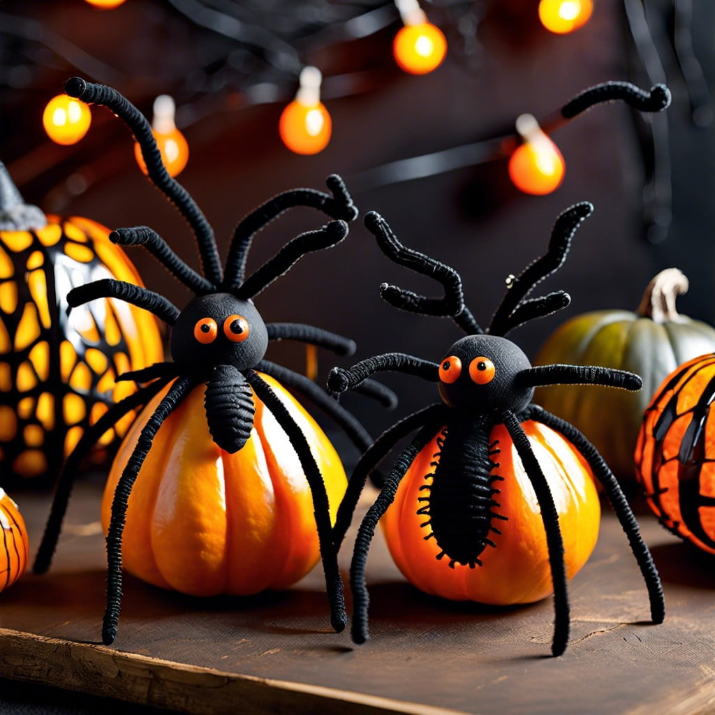 creepy crawly pumpkins use small gourds and twist pipe cleaners as bug legs