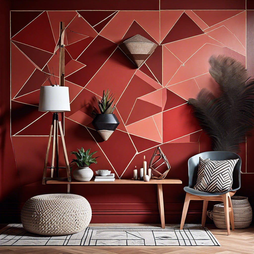design a focal wall with geometric shapes in red chalk paint