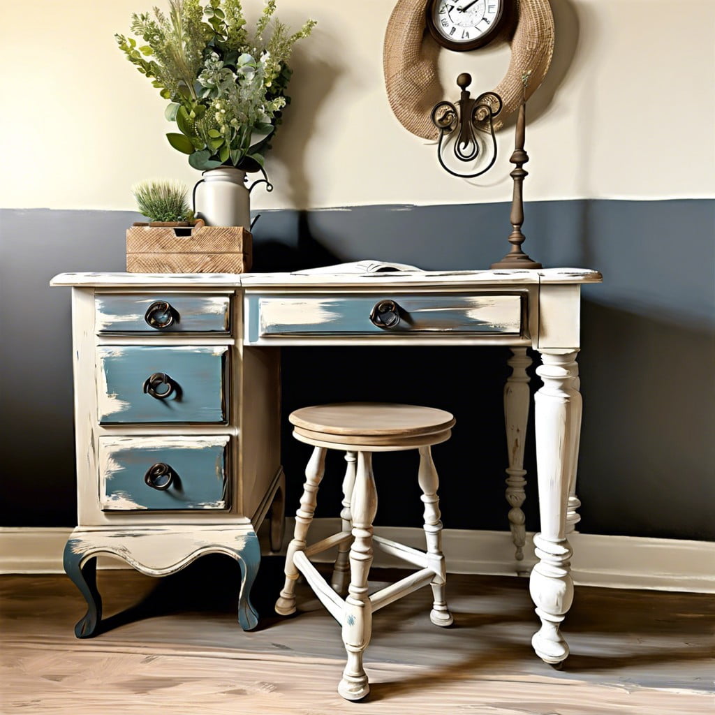 distressed chalk paint desk with vintage flair
