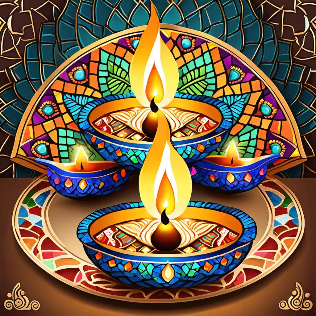 diwali diya holder mosaic patterns