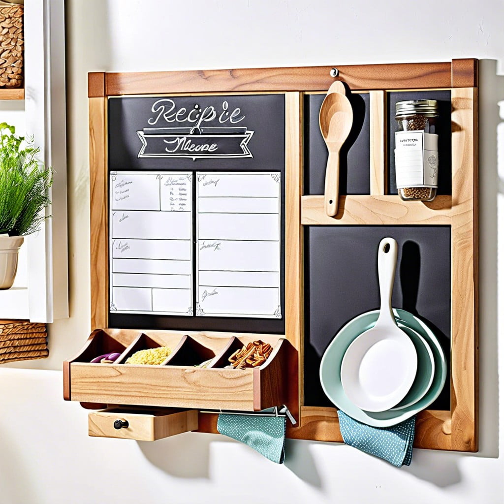 dual purpose kitchen organizer chalk for notes and cork for recipes