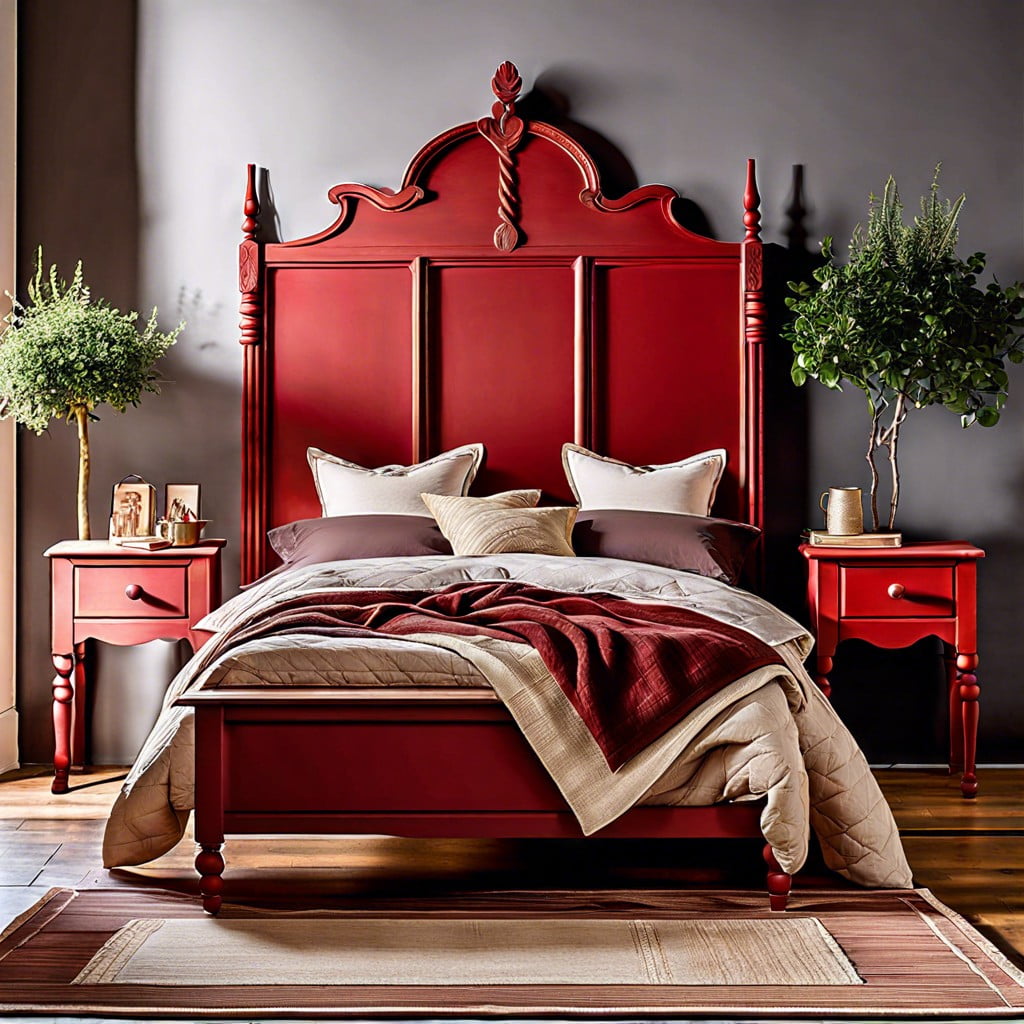 elevate a wooden headboard with a rich red chalk paint hue