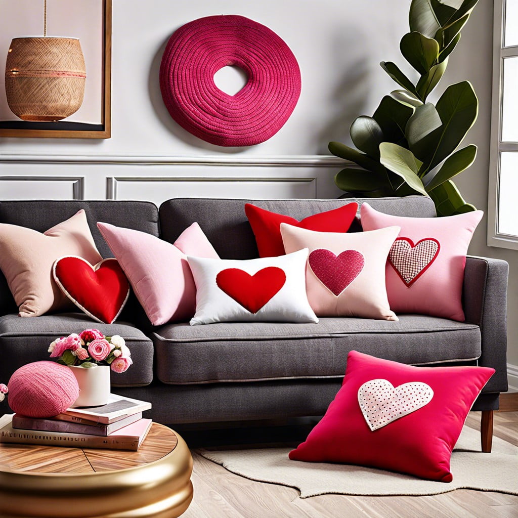 embellish pillows with heart patches