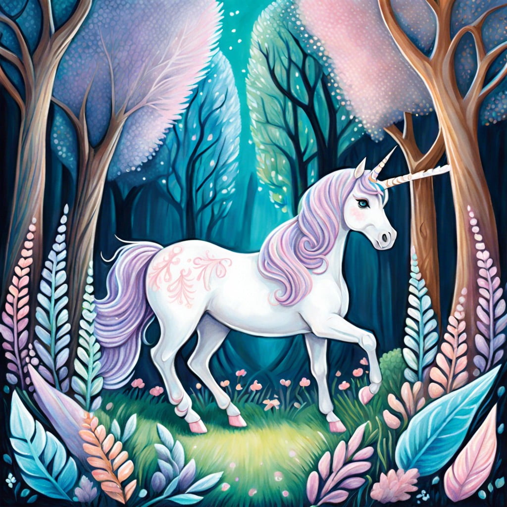 enchanted forest with chalk unicorns