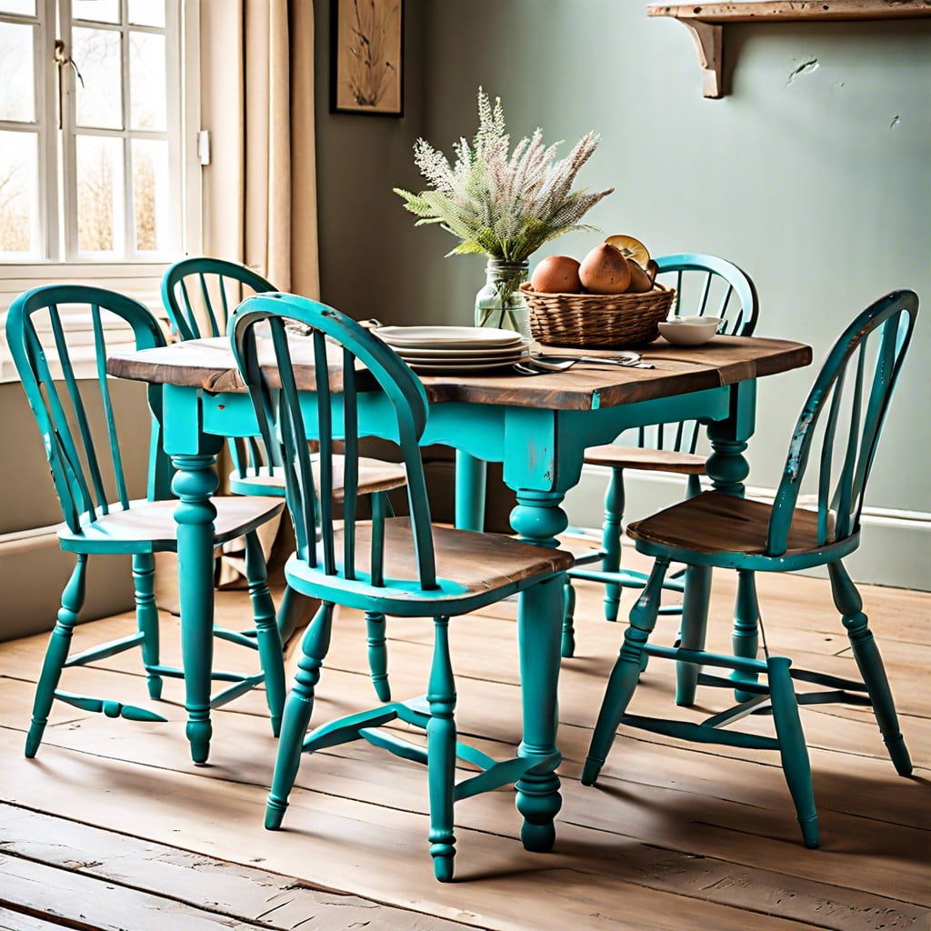 farmhouse teal chalk paint dining chairs