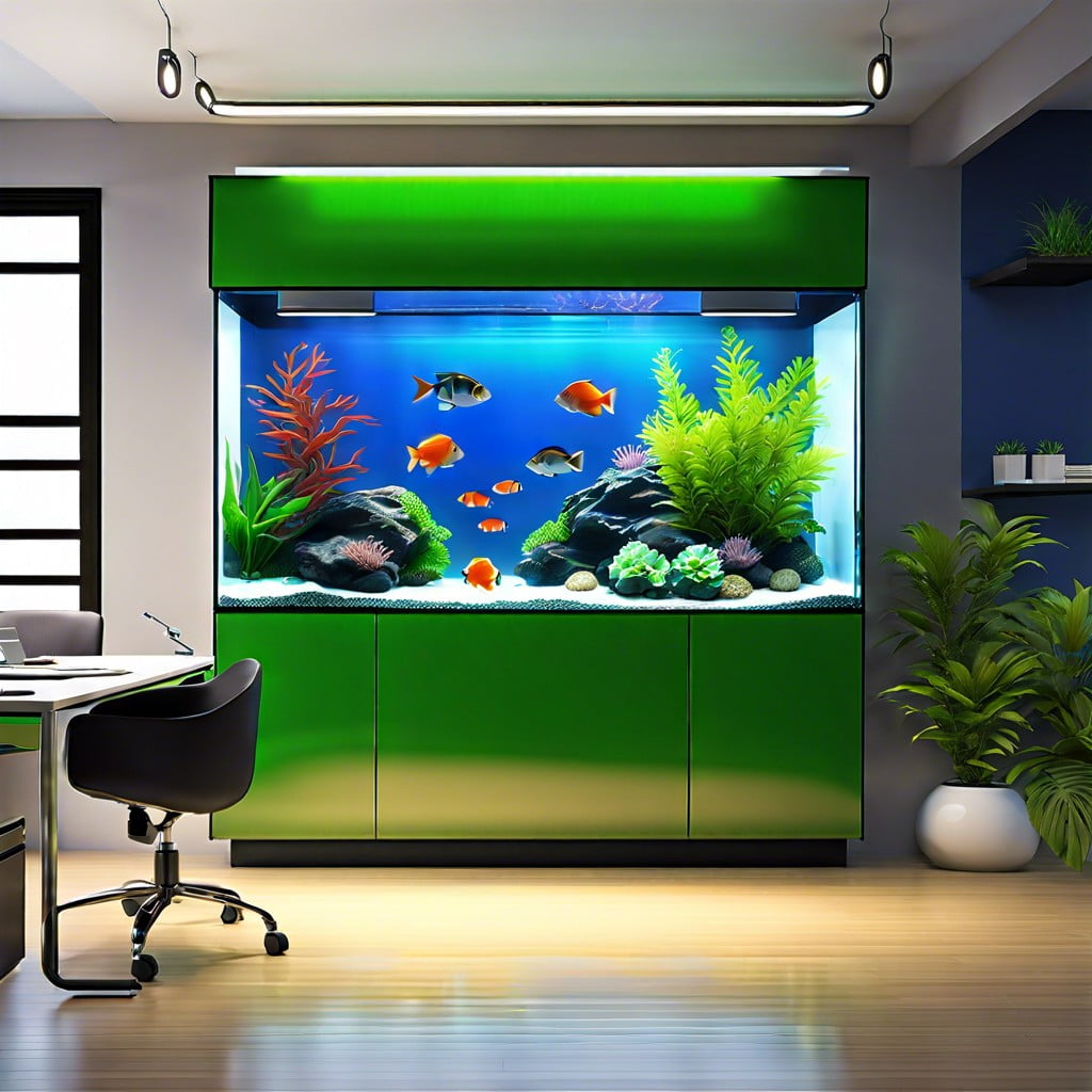 feature a wall mounted fish tank