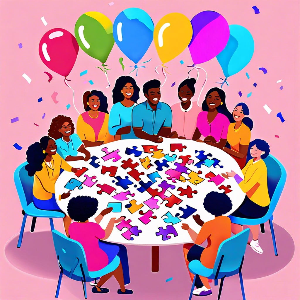 gender reveal puzzle party guests put together a puzzle to find out