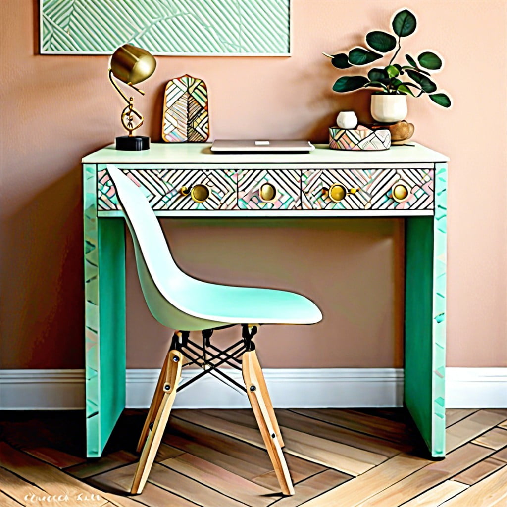 geometric pattern accent on chalk painted desk