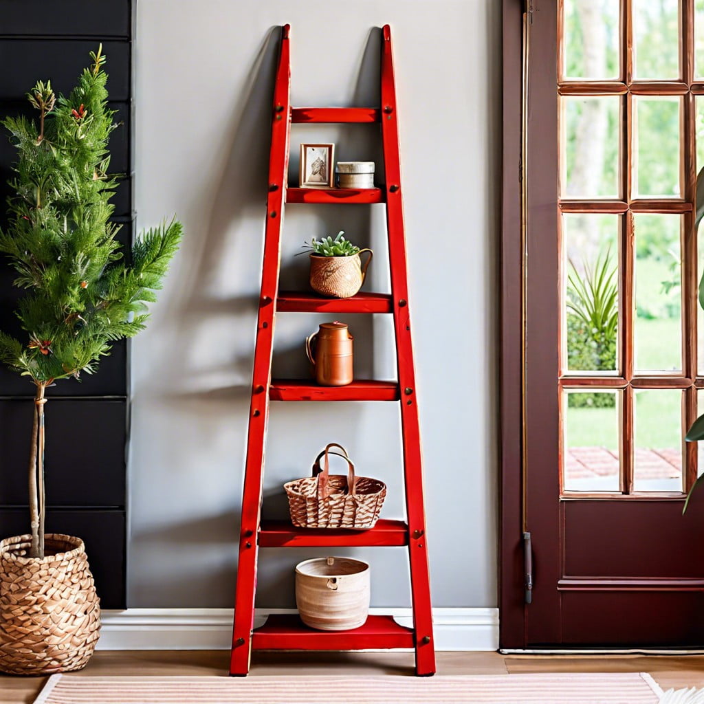 give life to an old ladder with red chalk paint shelves