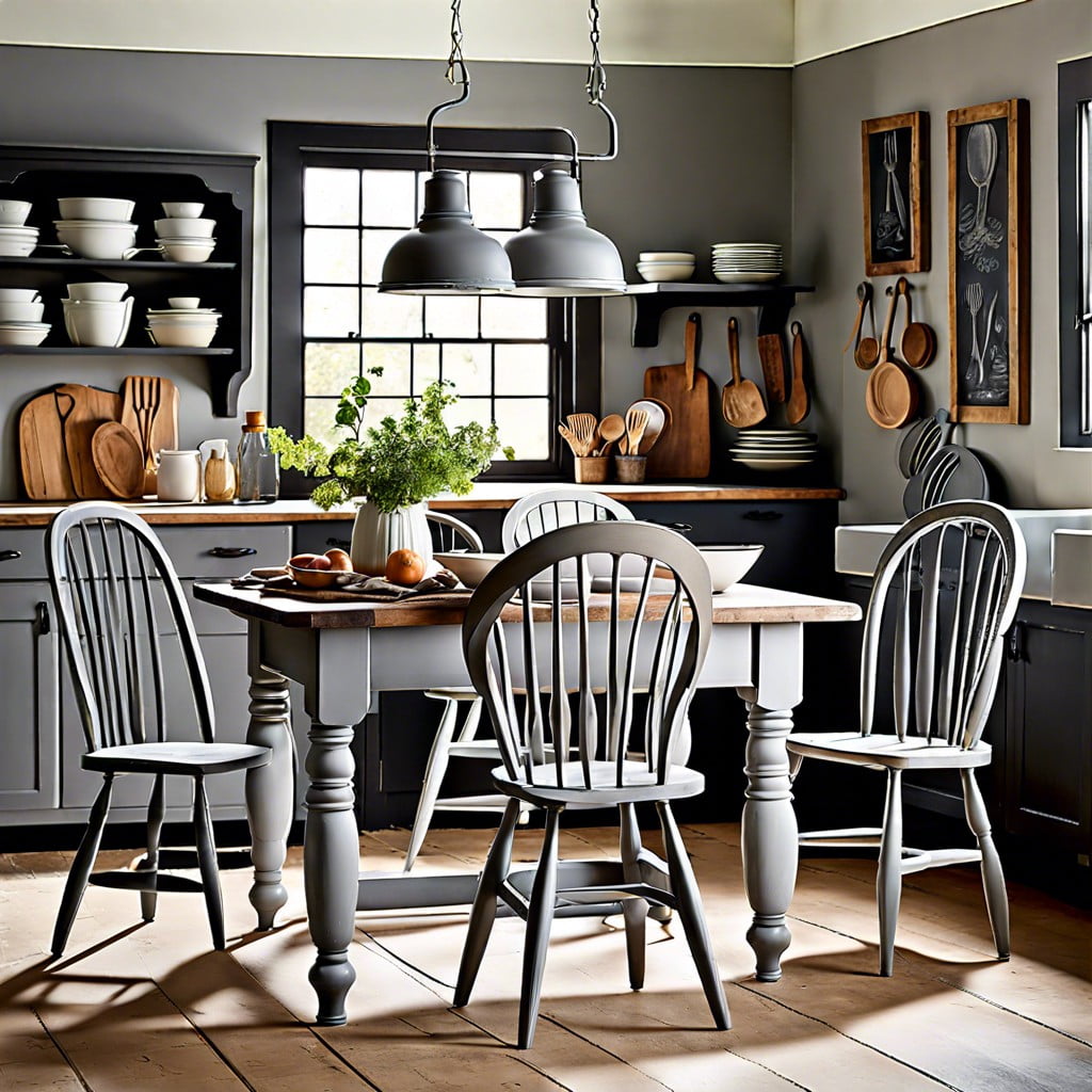 grey chalk painted kitchen chairs makeover