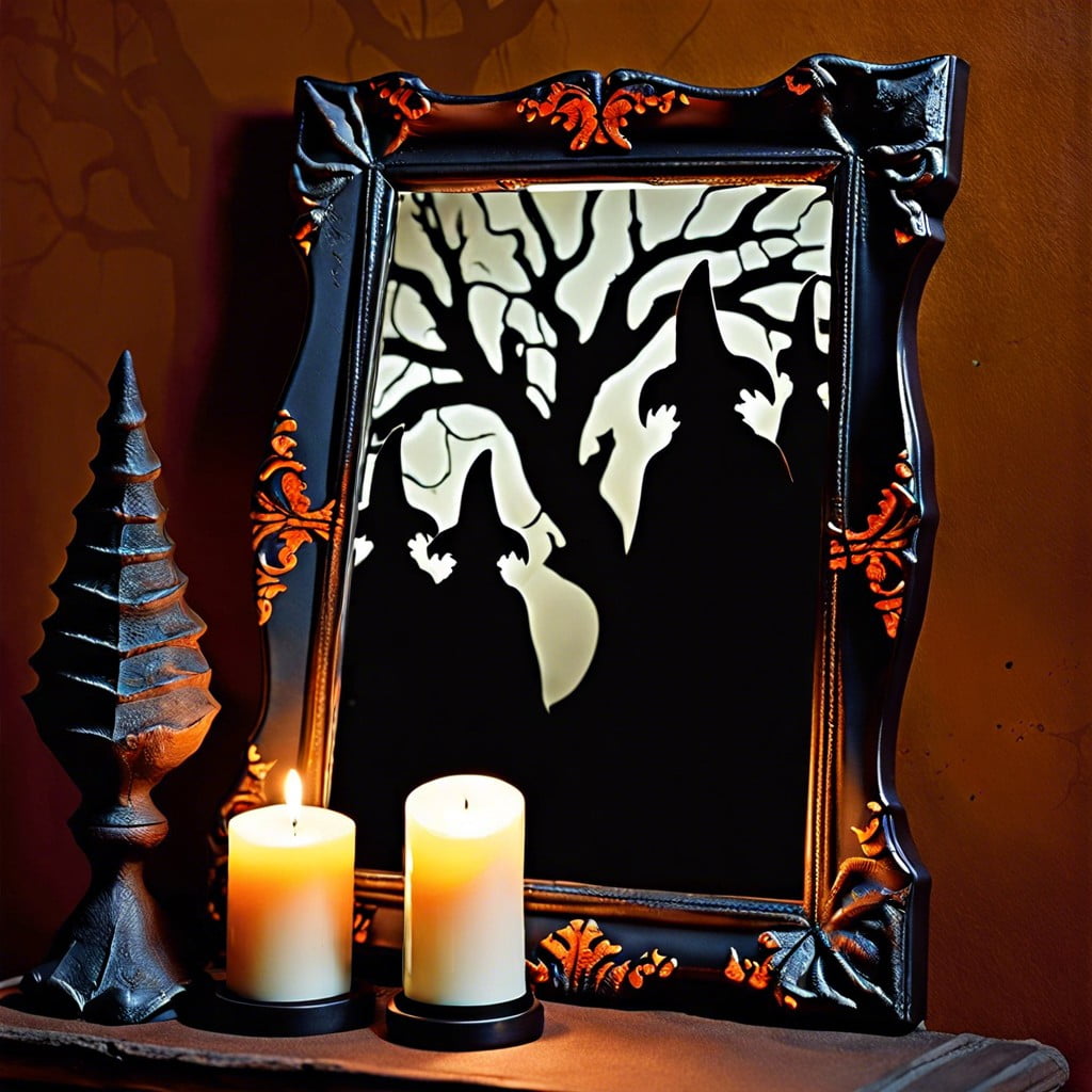 haunted mirror age a mirror with crackling paint and spooky silhouette stickers