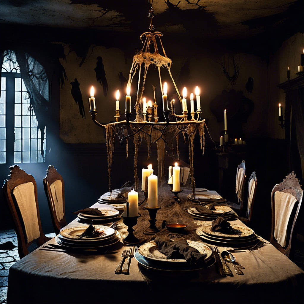 haunted skeleton banquet with ghostly guests