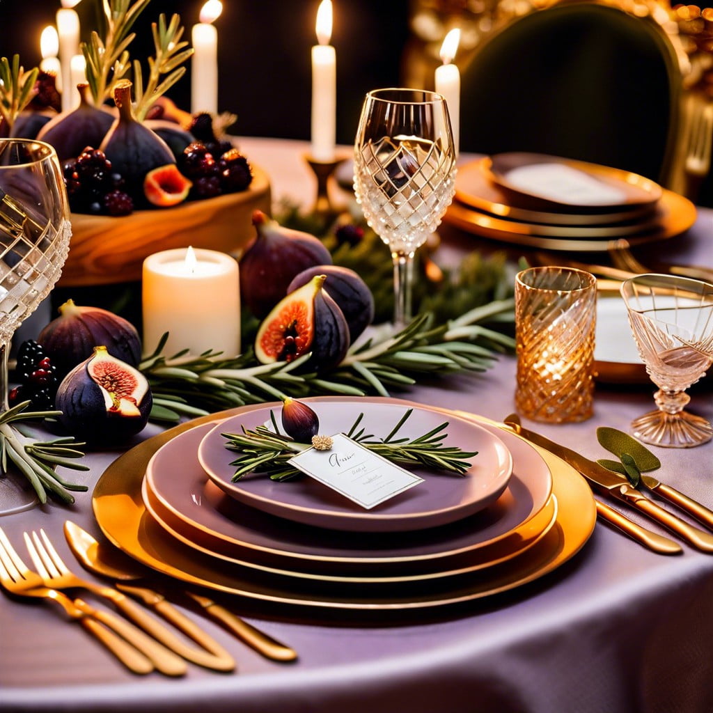 include edible elements like herb sprigs or fruit in table settings