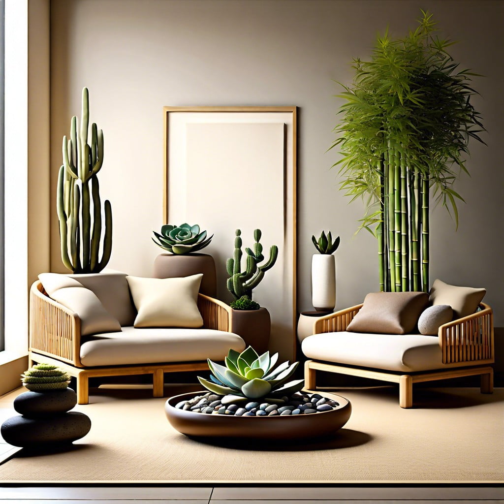 integrate a zen garden corner with carefully placed succulents