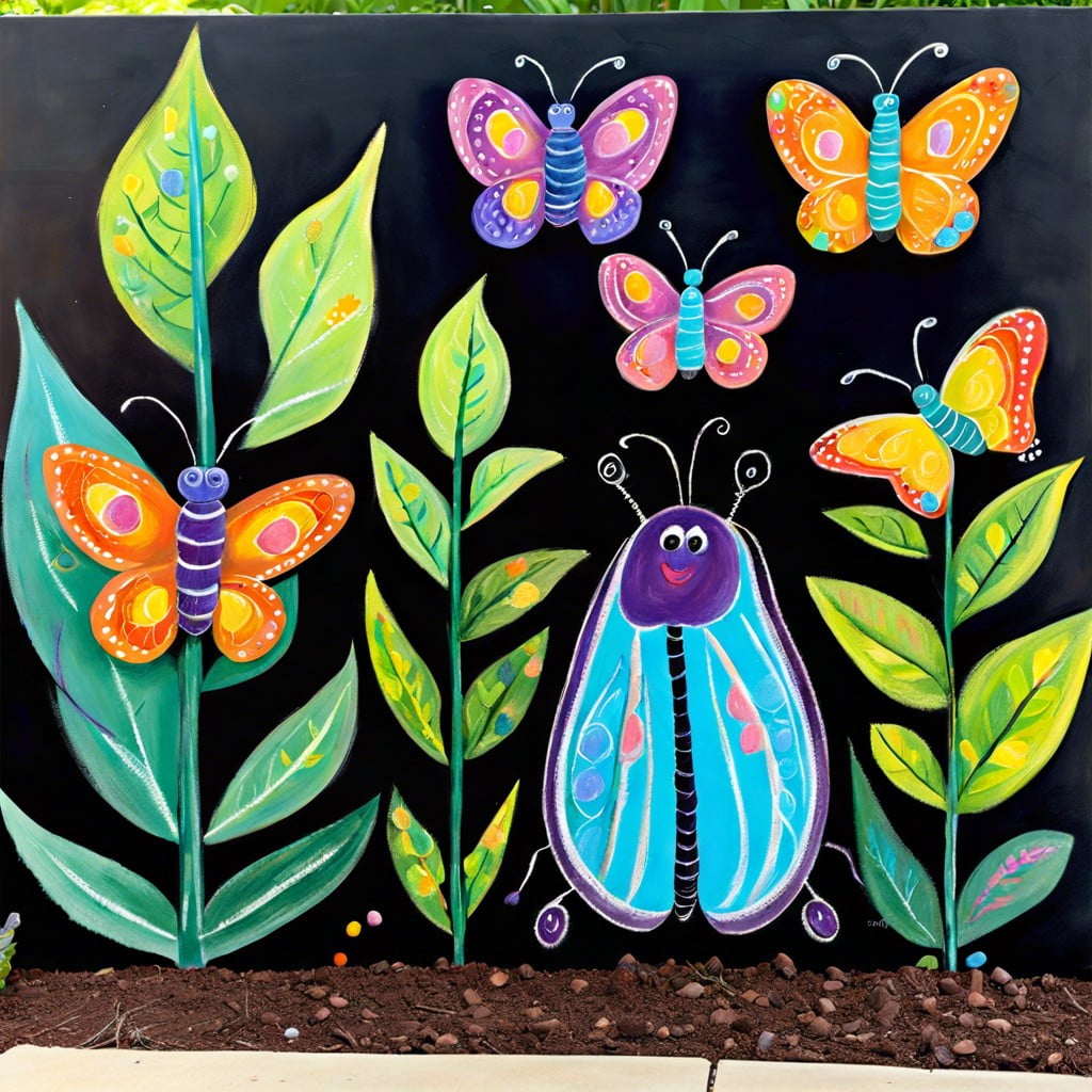 interactive caterpillar to butterfly transformation draw a sequential chalk art where kids can step from cocoon to butterfly