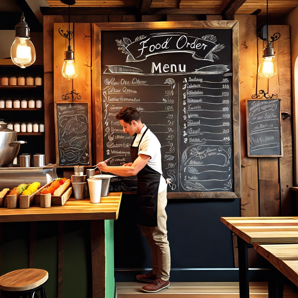 interactive chalkboard menus guests photograph their hand written orders